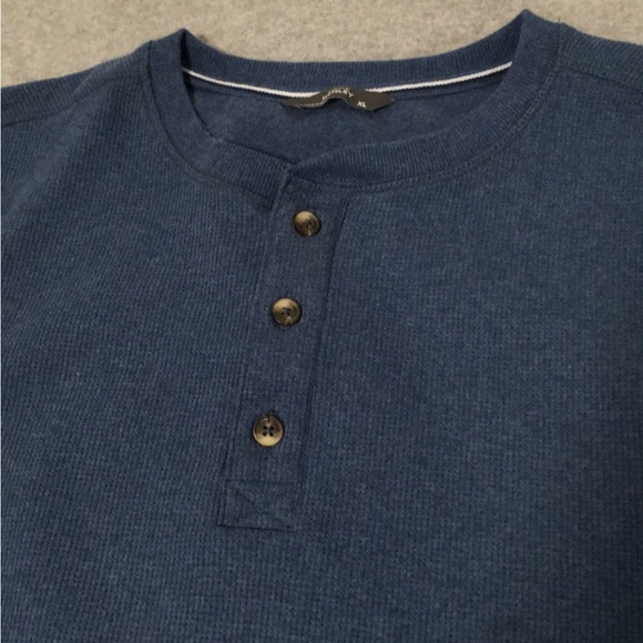 Mens Thermal Henley Shirt Top Long Sleeve Size XL Blue - Picture 8 of 9